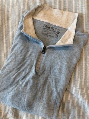 Faherty Size XL Heather Blue Quarter-Zip Pullover